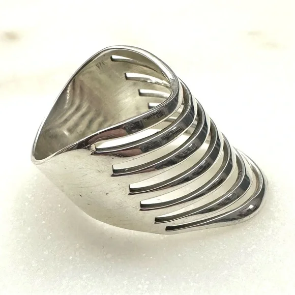 Boho Magic Curved Multi Layer Sterling Silver Full Finger Statement Ring - Picture 3 of 16